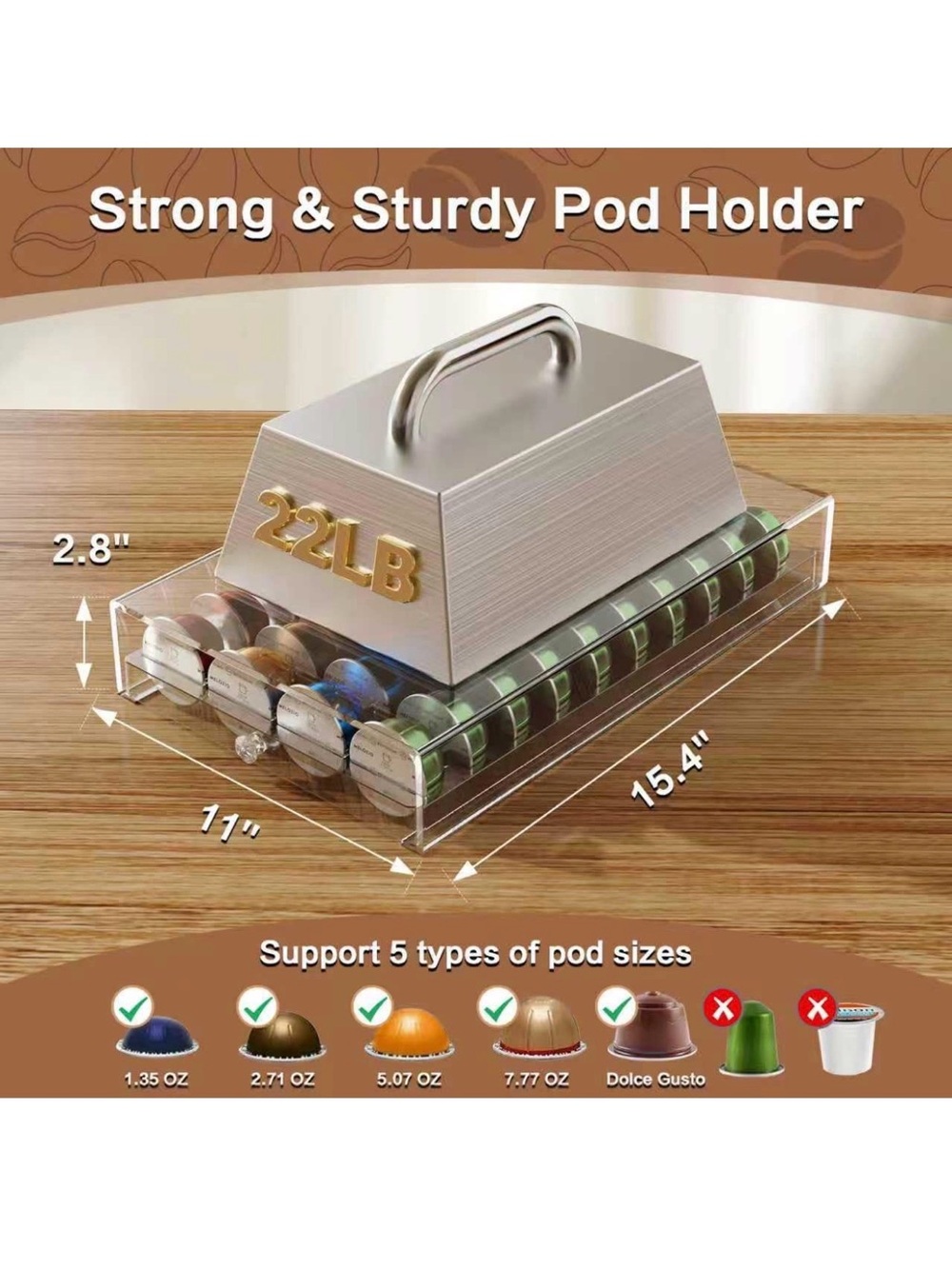 Nespresso Vertuo Coffee Pods Acrylic Holder Drawer Organizer 40 Pods Upgrade - Picture 3 of 7
